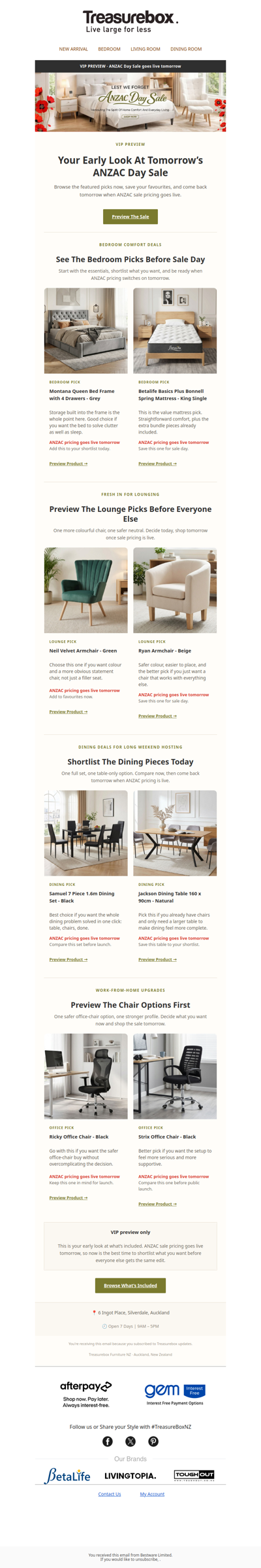 VIP preview — ANZAC Day Sale goes live tomorrow