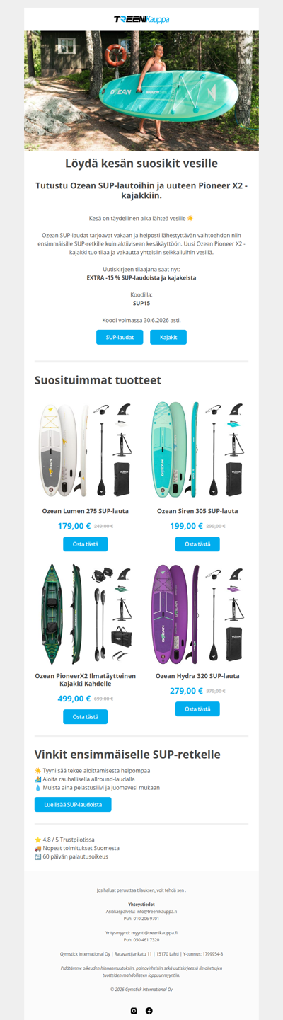 Kesän suosikit vesille – Ozean SUP-laudat ja uusi Pioneer X2 🚣
