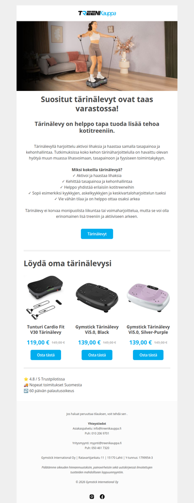 Suositut tärinälevyt ovat taas varastossa! 🔥