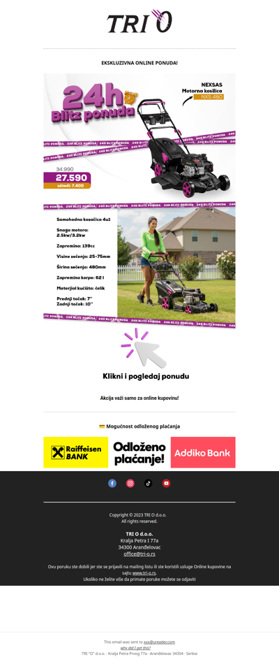 24h akcija! Motorna kosilica 27.590 din – ušteda 7.400