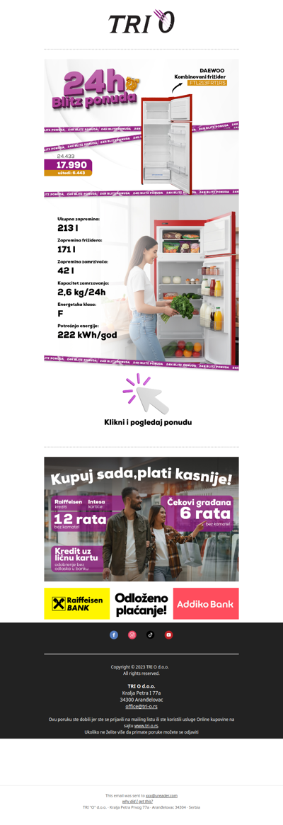 Kombinovani frižider samo 17.990 dinara!