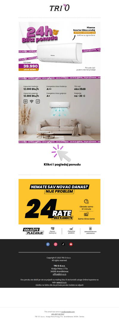 Samo danas: Hisense klima uz uštedu preko 15.000 RSD!