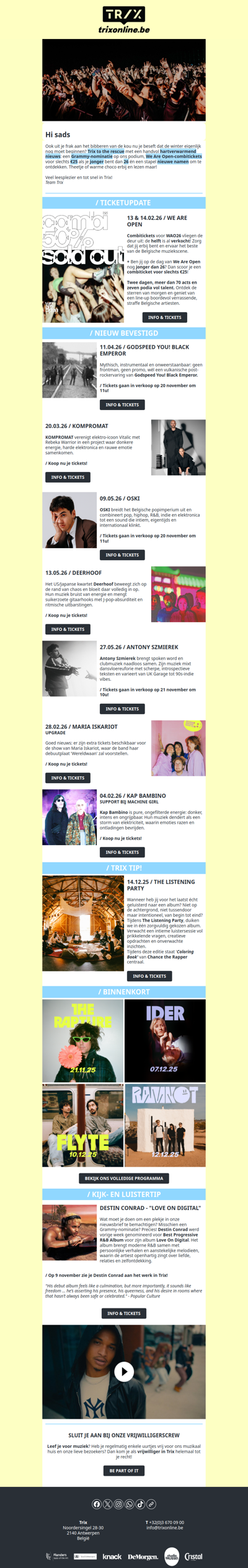 Say whaaat? Een Grammy-genomineerde op ons podium én We Are Open-combitickets voor maar €25!