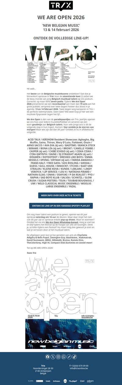 WE ARE OPEN 2026 - Ontdek nu de volledige line-up!