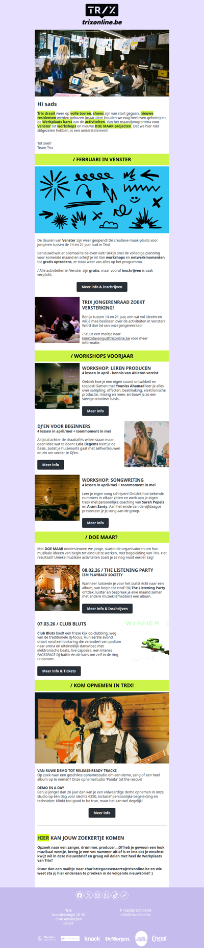 Nieuwe maand in Venster, nieuwe DOE MAAR-projecten & laatste workshopplekjes