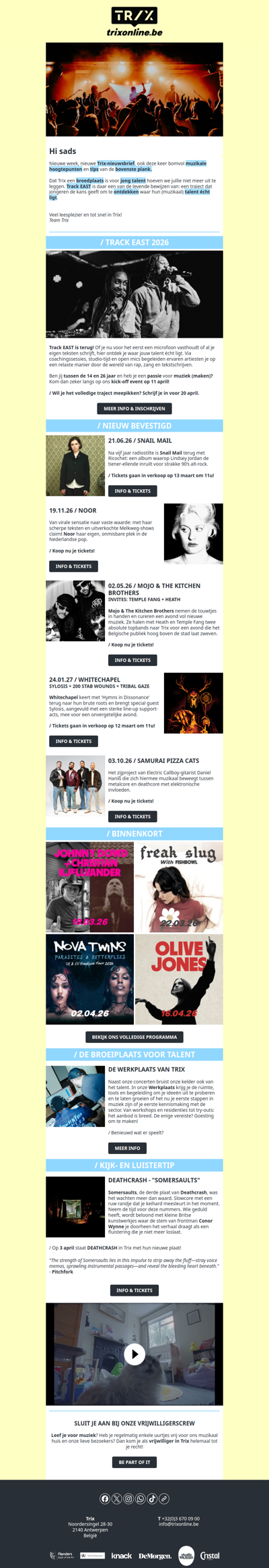 Muzikale hoogtepunten, Track EAST, nieuwe releases: jouw donderdagse dosis Trix!