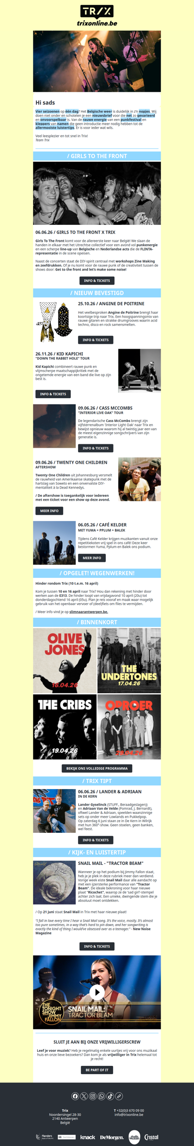 Een nieuwsbrief even divers als het Belgische weer, van rauwe punk tot de allermooiste luistertips.