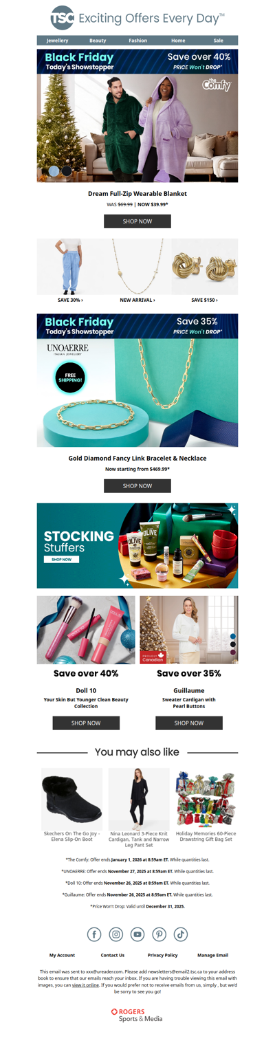 The Comfy Wearable Blanket & UNOAERRE Jewellery