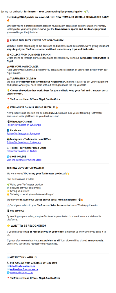 Fwd: 🌿 TURFMASTER SPRING 2026 SPECIALS ARE HERE! 🌿