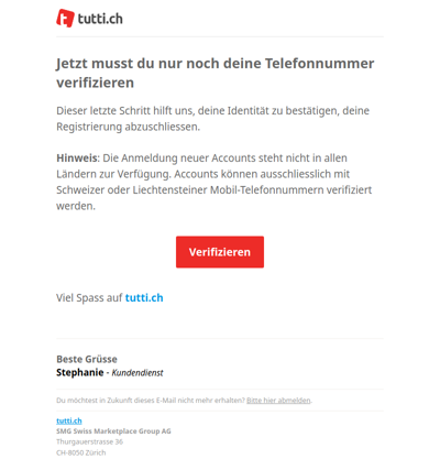 tutti.ch - Jetzt musst du nur noch deine Telefonnummer verifizieren