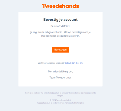 Bevestig je Tweedehands account