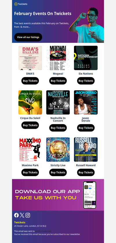 Hi , tickets are available for DMA's, Six Nations, Jason Derulo and more this February 😎