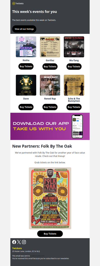 Hi , get tickets for Wu-Tang, Echo & The Bunnymen, Gorillaz & more this week 😎