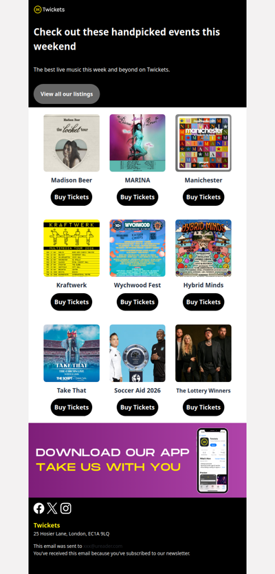 Hi , get tickets for Madison Beer, Kraftwerk, Soccer Aid and many more...