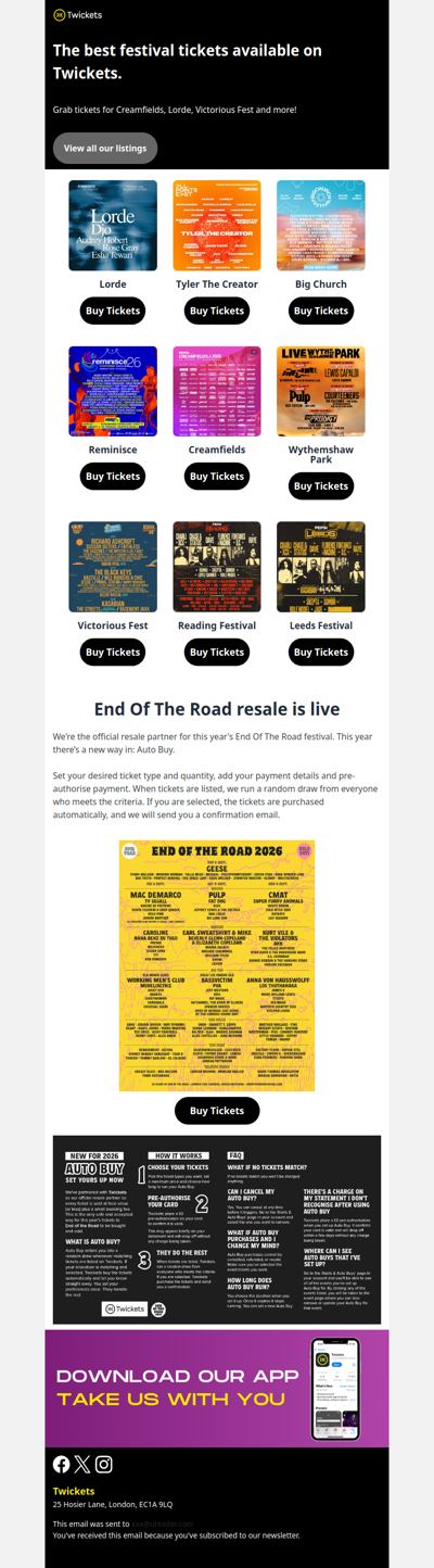 Hi , get tickets to Lorde, Creamfields, Victorious & more!