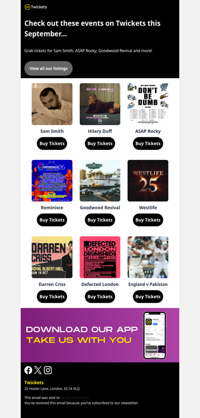 Hi , get tickets to A$AP Rocky, Sam Smith, Westlife & more this September!