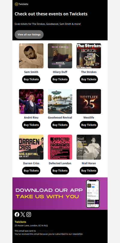 Hi , get tickets to The Strokes, Sam Smith, Goodwood Revival & more this September!