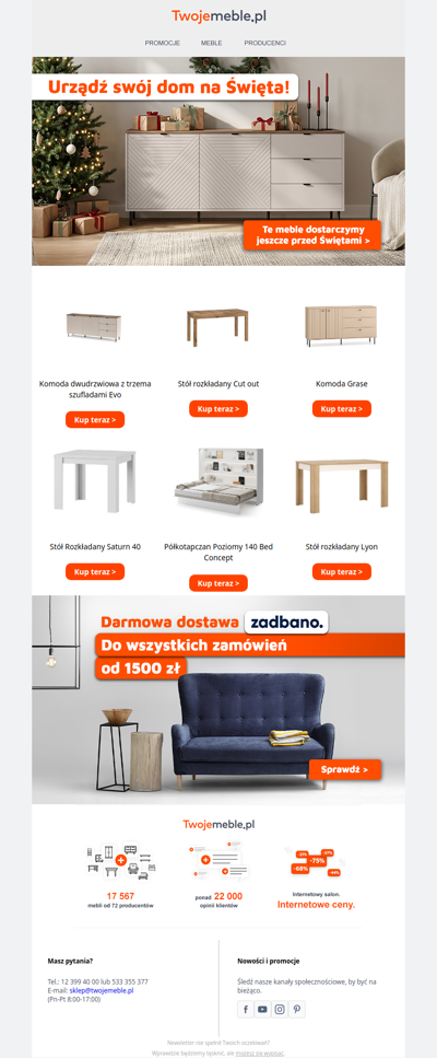 🎄 Te meble dostarczymy do Twojego domu przed Świętami