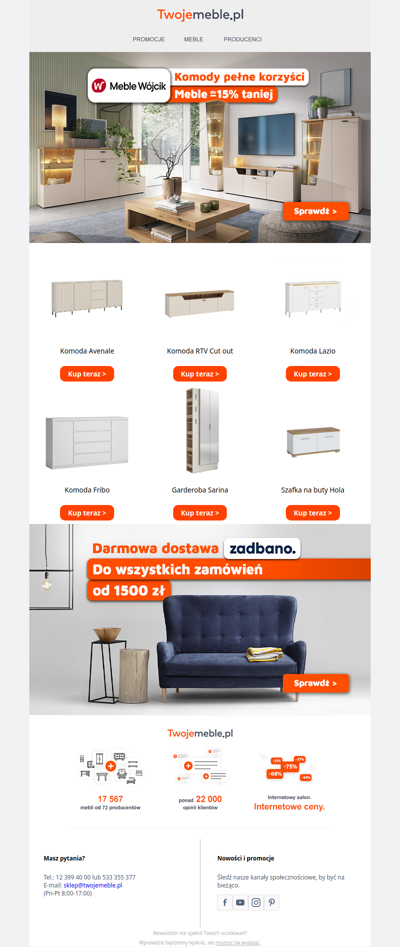 Hej, mamy rabaty na Meble Wójcik - komody, szafki RTV i.... 😍