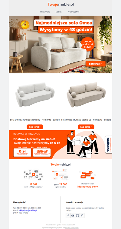 Czy poduszki kulki Cię zauroczą? Sofa Omoa w wysyłce 48h