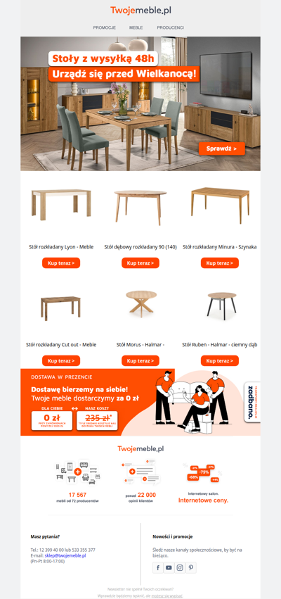 🌷 Stół potrzebny na Wielkanoc?  Sprawdź nasze stoły z szybką wysyłką!