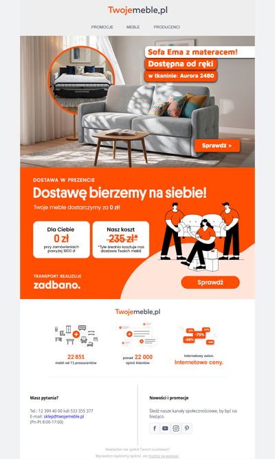 Sofa z prawdziwym materacem? 👉 To Ema dostępna od ręki!