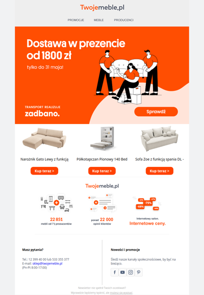 Tylko do 31 maja! Dostawa w prezencie od 1800 zł!