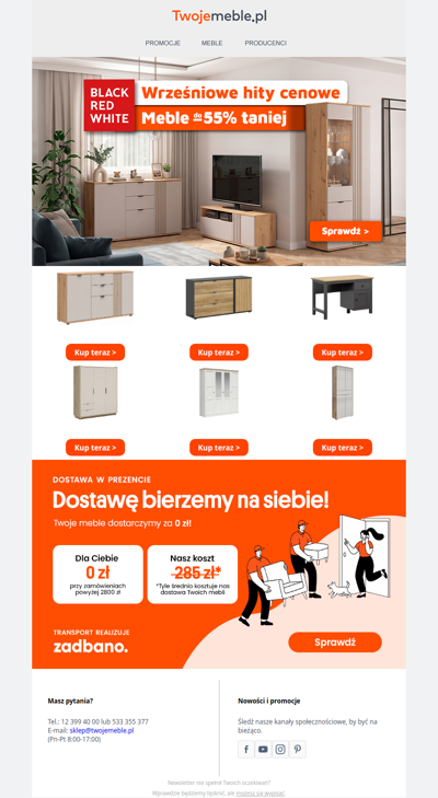 ⏰ Ostatnie godziny, by te meble Black Red White kupić do -55% taniej