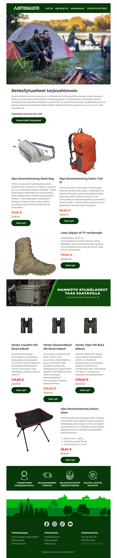 Retkeilytuotteita nyt tarjoushintaan