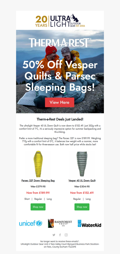 🌟50% Off Vesper Quilts & Parsec Sleeping Bags!🚨