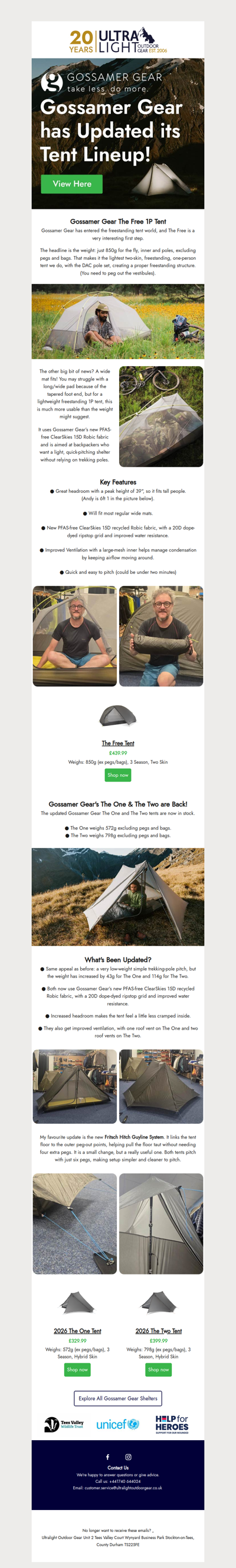 🚨New In: Gossamer Gear's The Free! 850g, Freestanding, Two Skin...