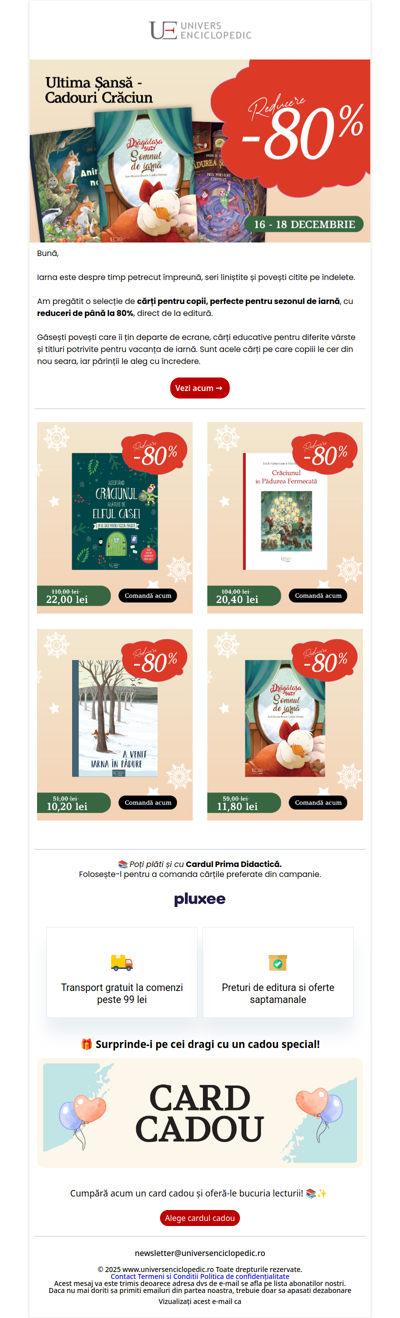 Cărți de iarnă cu 80% reducere, azi