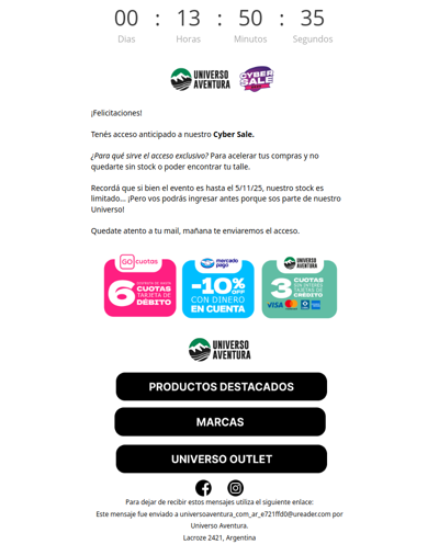 Ganaste el ingreso exclusivo al Cyber Sale de Universo Aventura