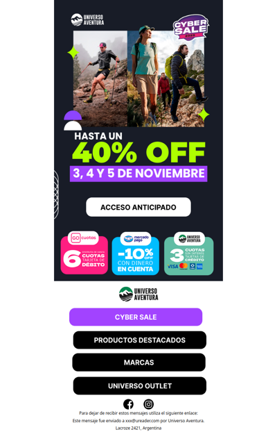 Este es tu acceso anticipado a nuestro Cyber Sale. ¡Que lo disfrutes!