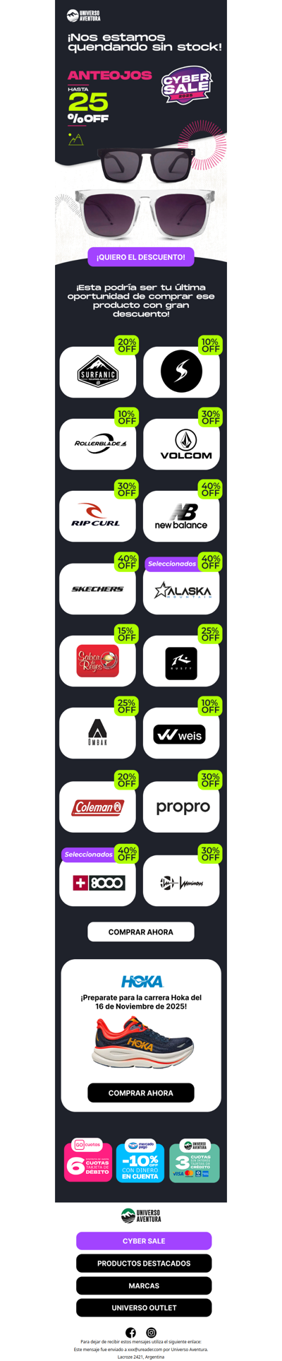 ¡Nos estamos quedando sin stock y mañana termina el cyber sale!