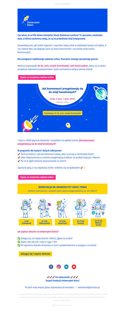 Bezpłatny wykład online 👩‍🚀 Jak przygotować się do lotu w kosmos 👉