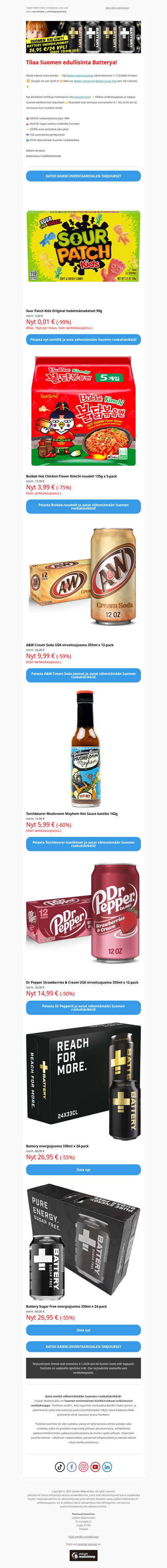 Oho! Battery energiajuomat nyt 1,12 € tölkki! 😍