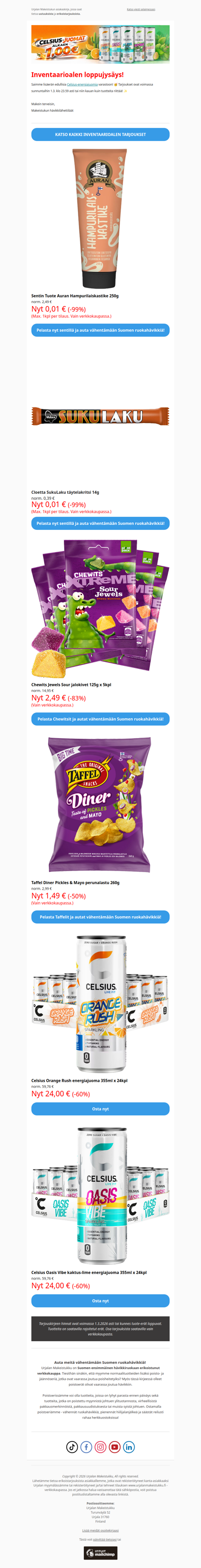 💚 Lisäerä Celsius-juomia 1,00€ tölkki! 😍 -83% Chewits