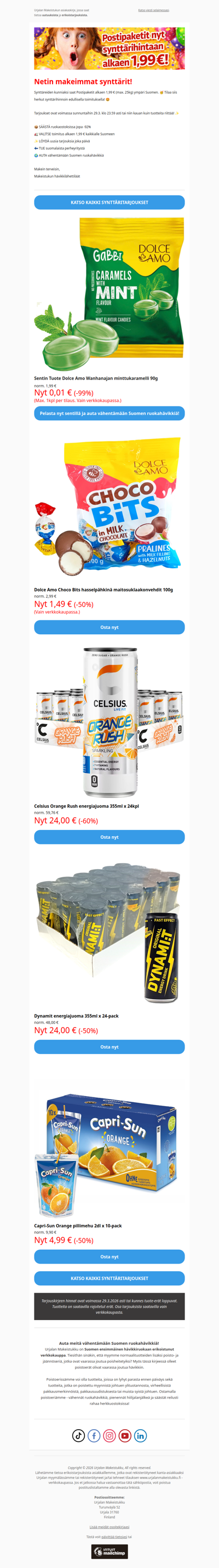 🚛 Postipaketit nyt 1,99€ 🔥 Minttukaramellit -99%