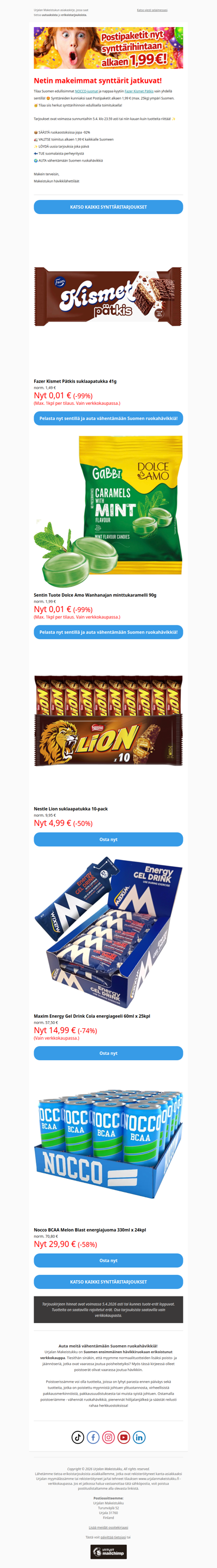 🍫 Fazer Kismet -99% 😍 NOCCO -58%