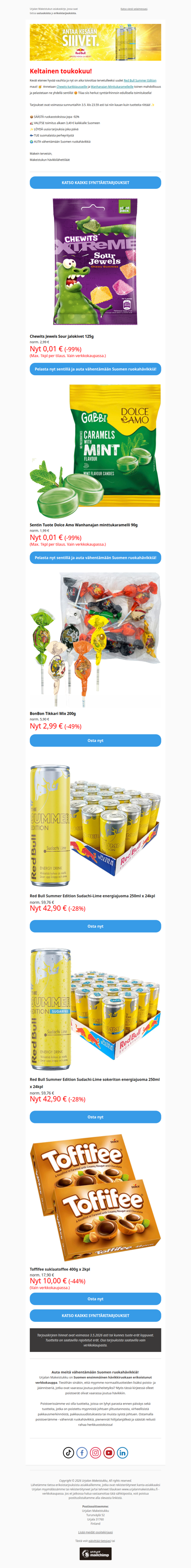 💚 Chewits -99% 🔥 Red Bull uutuuksia!