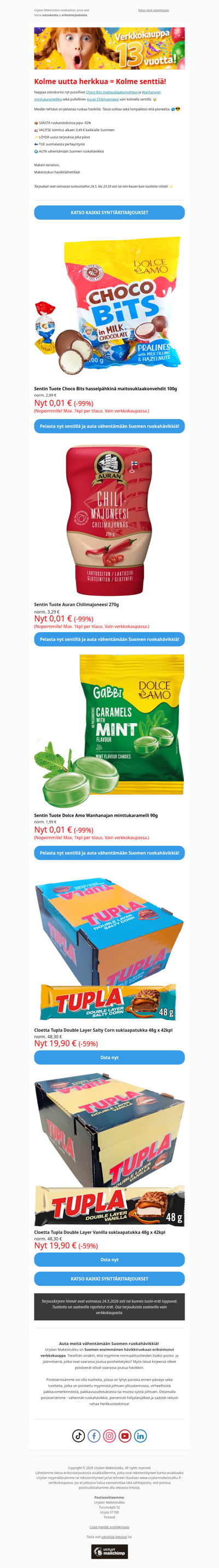 💚 Nyt KOLME Sentin Tuotetta 🤩 -59% Tupla-erät