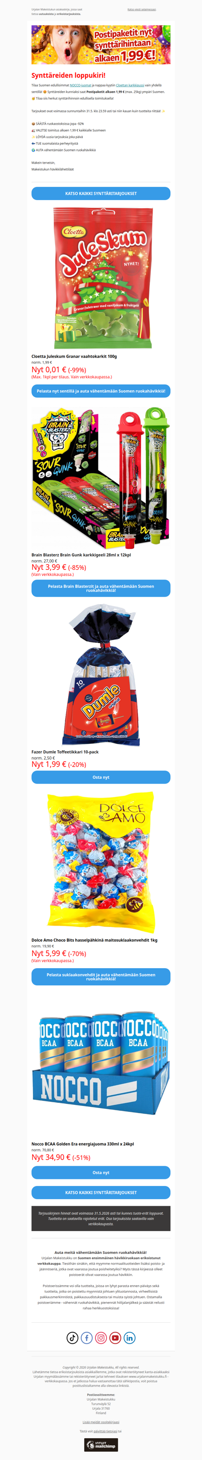 🚛 Postipaketit nyt 1,99€ 😍 NOCCO-erä -51%