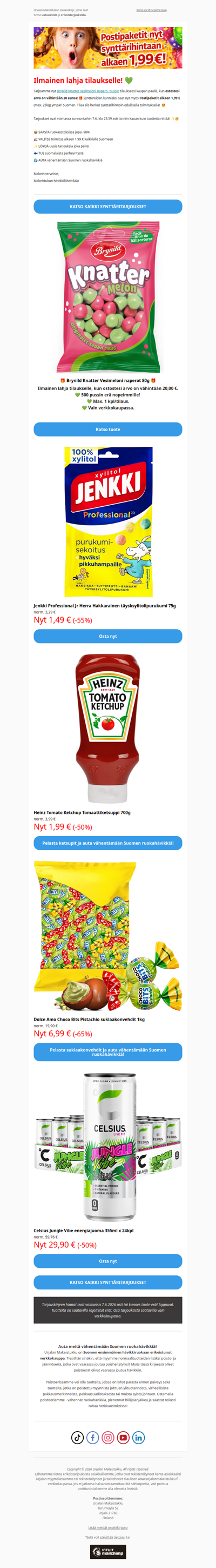 🎁 Ilmainen lahja 0€! 😍 Postipaketit -50%