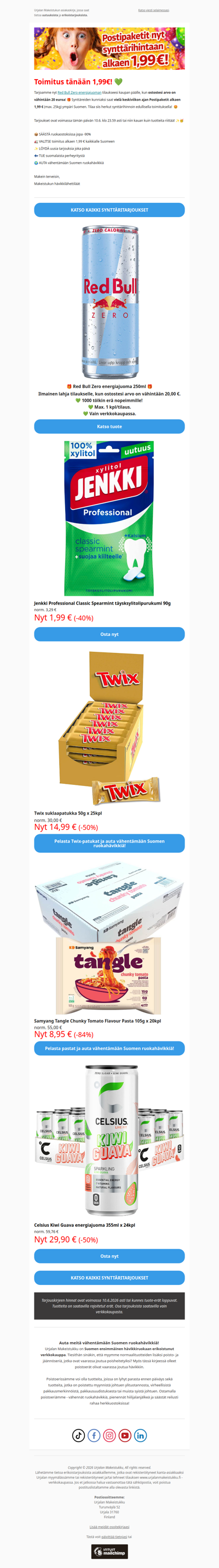 🔥 Posti-toimitus tänään -50% 🎁 Red Bull -100%