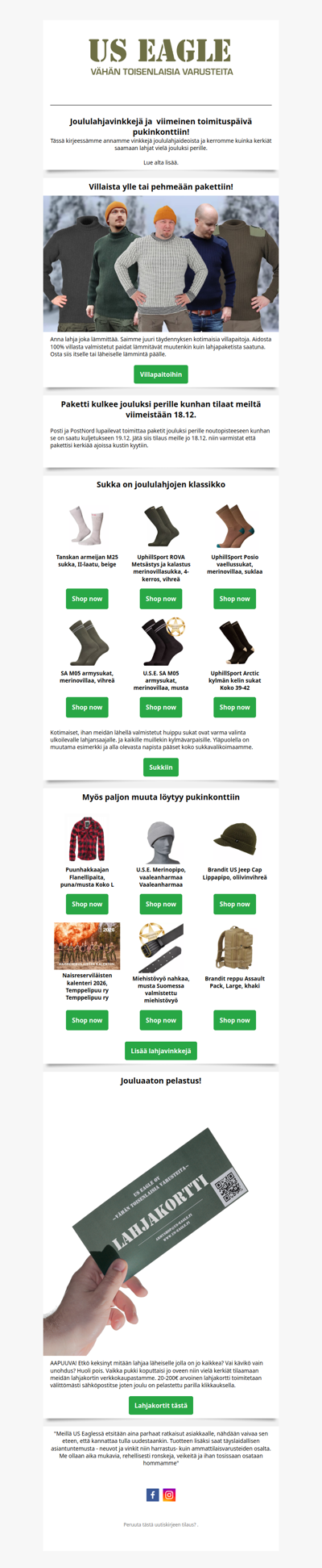 Mitä joulahjaksi ja koska pitää viimeistään tilata?