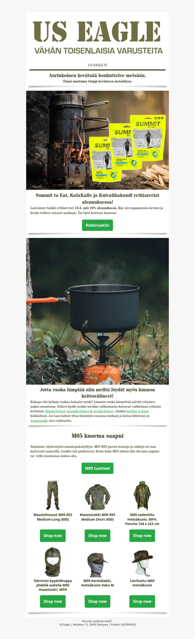 Kaikki retkiruuat alennuksessa! Täytä muonavarastot nyt!