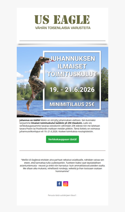 Ilmaiset toimituskulut juhannusviikonlopun ajan Eaglesta! 🤩