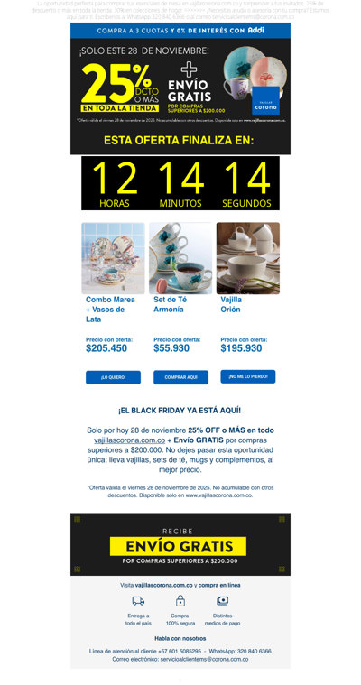 🖤 Black Friday Vajillas Corona: ofertas imperdibles para renovar la mesa