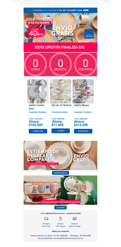 ✨ El regalo perfecto: Envío GRATIS y hasta 40% OFF en vajillas únicas ¡Solo por hoy!